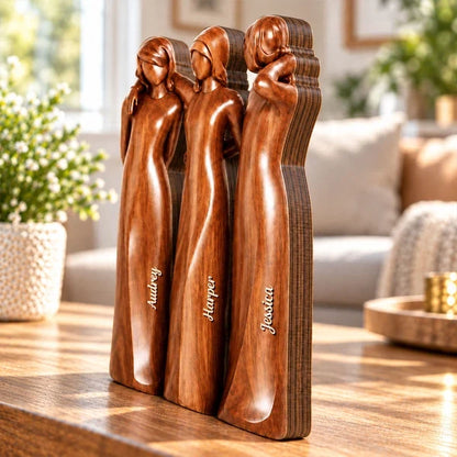 Personalized Thick Wooden Plaque with Embracing Sisters, Warm Rustic Home Decor, Unique Gift for Sister