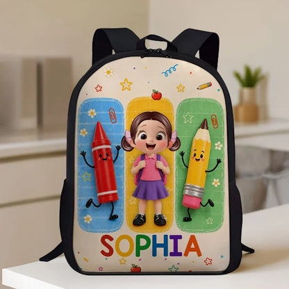 Personalized Kids School Backpack, Backpack-Wearing Cartoon Student, Unique Back to School Gift for Kids