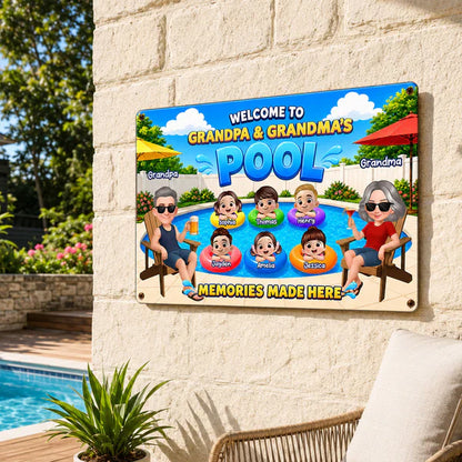 Personalized Rectangular Iron Sign, Memories Made Here Pool Decor, Creative Gift for Grandma & Grandpa