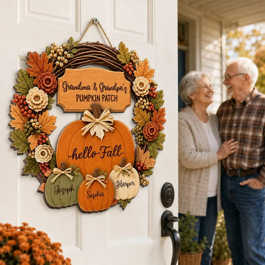 Personalized Wooden Sign, Grandma & Grandpa's Pumpkin Patch Fall Door Decor, Unique Gift for Grandparents