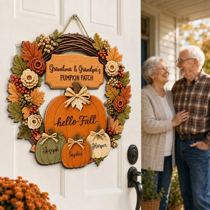 Personalized Wooden Sign, Grandma & Grandpa's Pumpkin Patch Fall Door Decor, Unique Gift for Grandparents