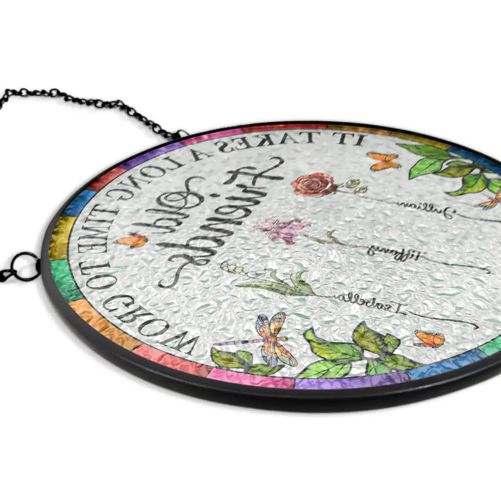 Gift For Bestie,Love,Christmas - Birth Flower Grow An Old Friend - Personalized Stained Glass Window Hanging Suncatcher