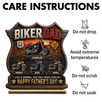 Personalized Biker Dad 2-Layer Wooden Plaque, Route 66 Motorcycle Gift For Dad, Unique Father's Day Decor