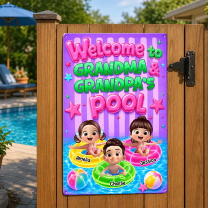 Personalized Rectangular Iron Sign, Neon Grandma & Grandpa Pool Decor, Unique Gift for Grandparents