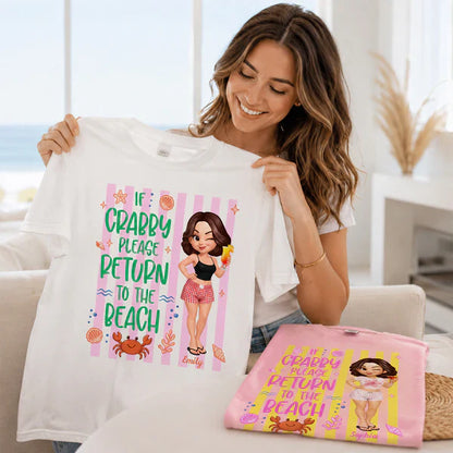 Personalized Classic Tee, Cute Crabby Beach Cartoon Shirt, Unique Creative Gift for Beach Lovers