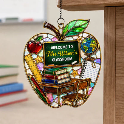 Teacher Apple Acrylic Suncatcher Ornament, Personalized Classroom Decor for Sunlit Windows, Unique Gift