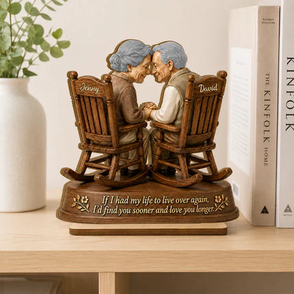Personalized 2-Layer Wooden Plaque, Growing Old Couple in Rocking Chairs, Unique Anniversary Gift for Couple