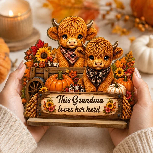 Personalized 2-Layer Wooden Plaque, This Grandma Loves Her Herd, Heartfelt Creative Gift for Family