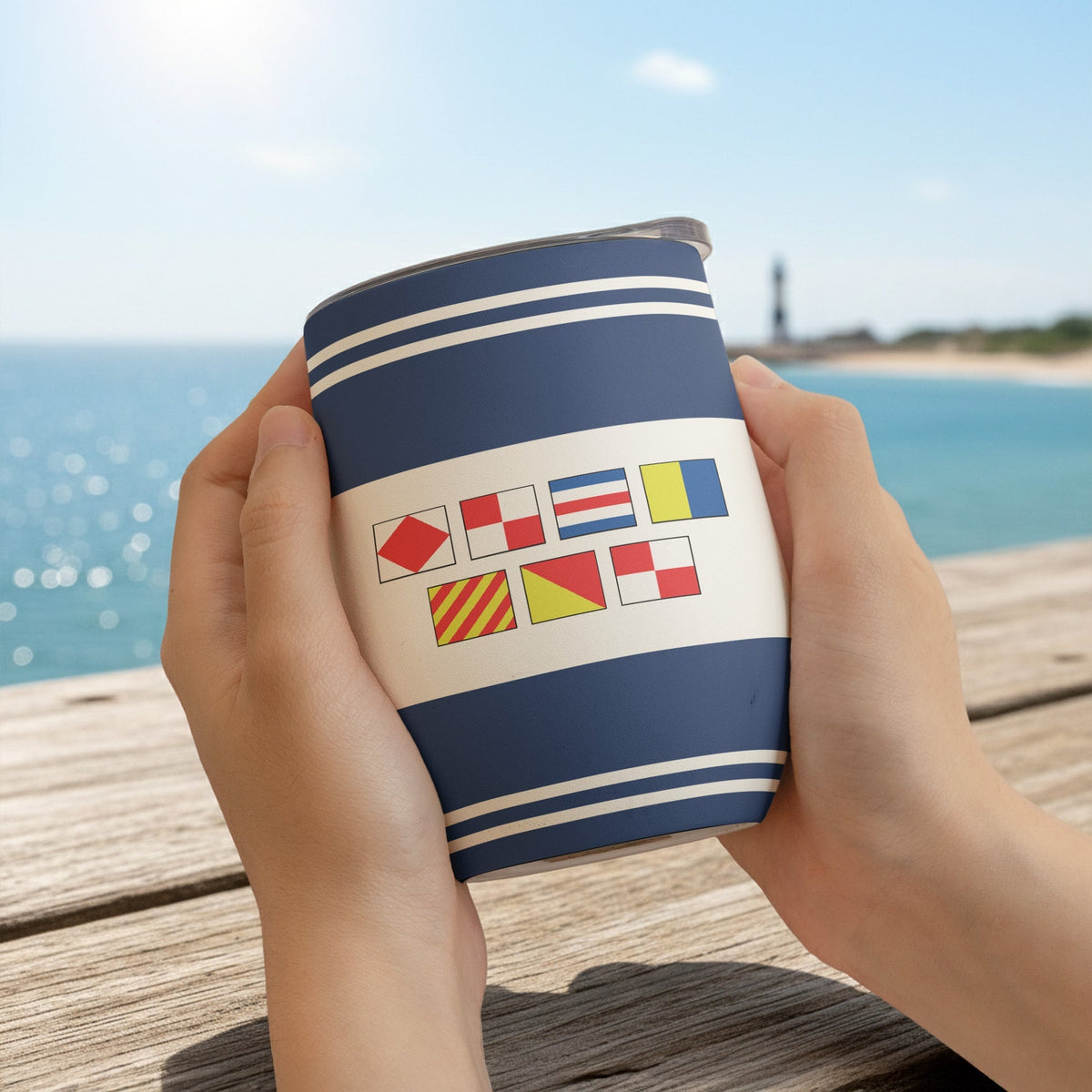 Personalized Nautical Signal Flags Eggshell Cup for Beach Days - Unique Stylish Gift for Boat & Travel Lovers