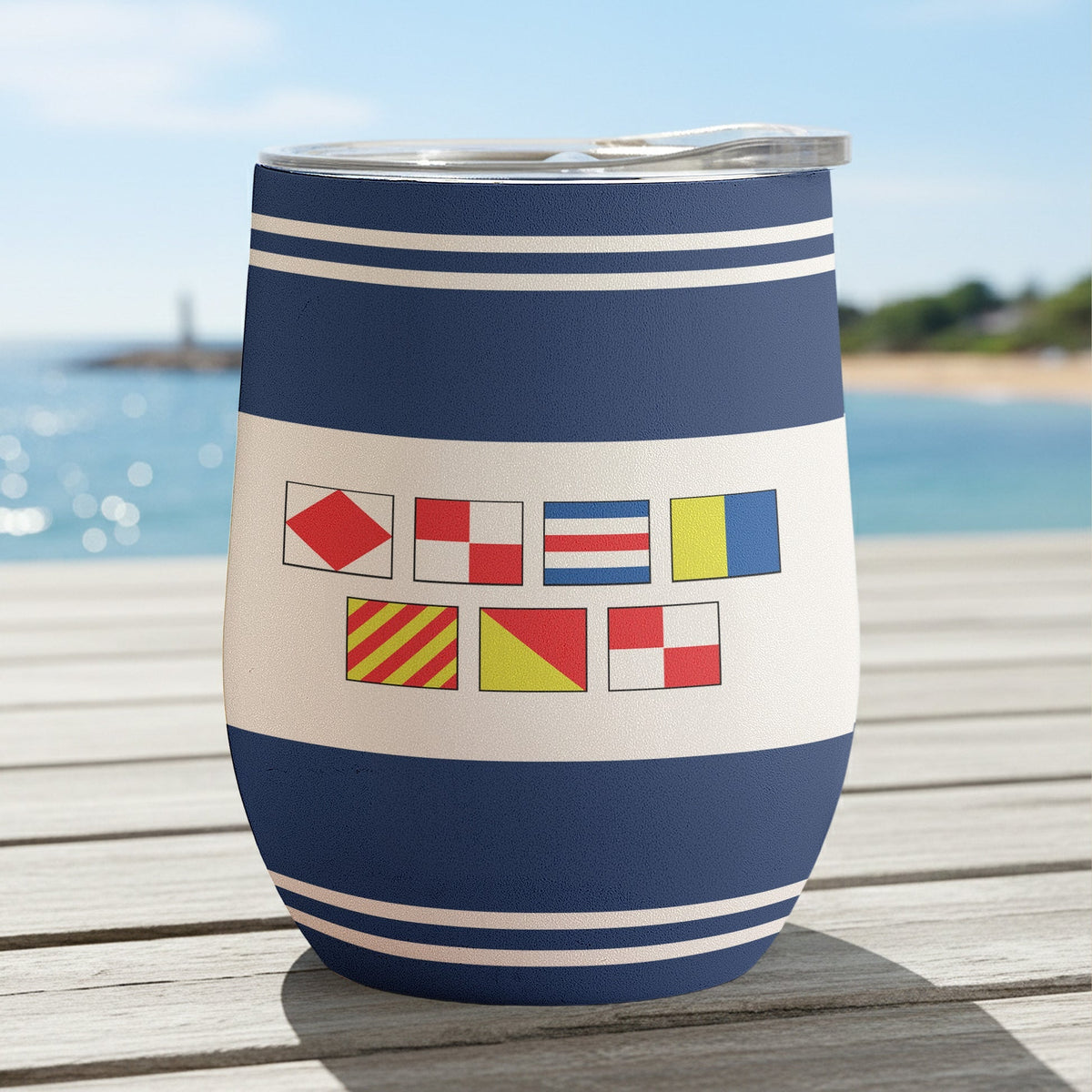 Personalized Nautical Signal Flags Eggshell Cup for Beach Days - Unique Stylish Gift for Boat & Travel Lovers