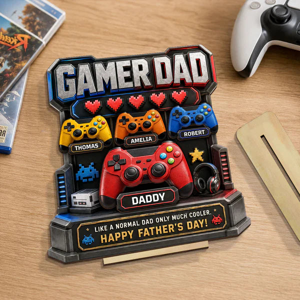 Personalized Gamer Dad Wooden Plaque, Arcade Controller Unique Gift for Dad on Father's Day