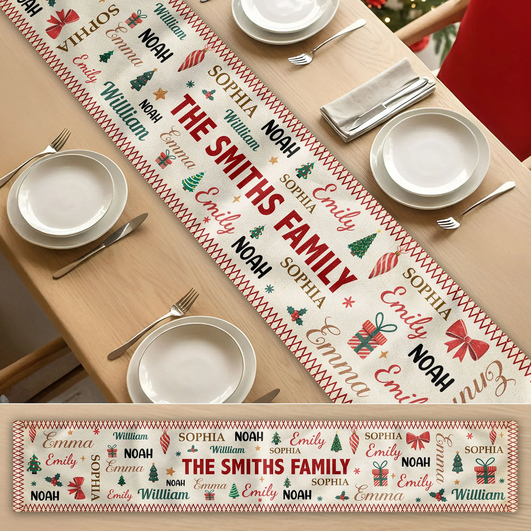Custom Family Name Christmas Table Runner for Holiday Dining – Cozy Pe ...