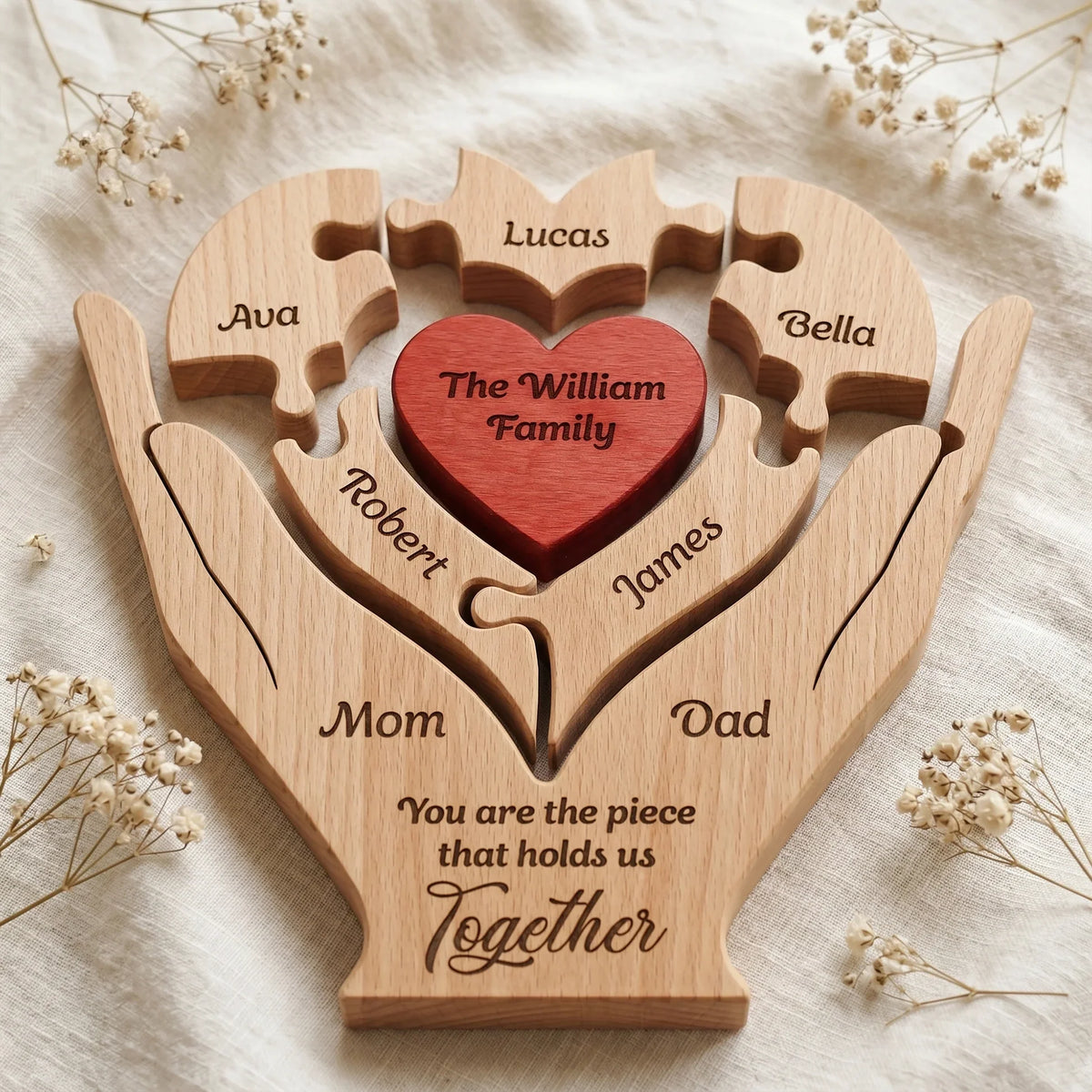 Heart Hands Family Puzzle with Custom Family Message, Creative Gift for Parents, Holds Us Together