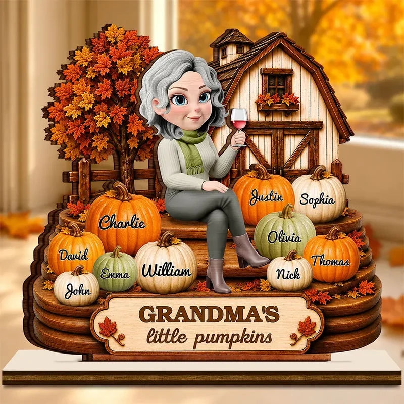 Grandma's Little Pumpkins Personalized Wooden Plaque, Heartfelt Autumn Keepsake, Creative Gift for Grandma