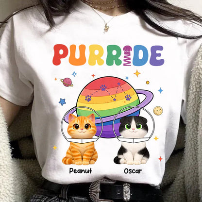 Personalized Purride Cat Classic Tee With Rainbow Space Cats, Unique Gift For Cat Lovers