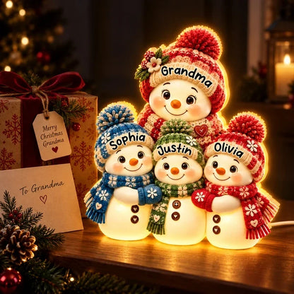 Personalized Acrylic Light Box, Grandma Snowman Hugging Grandkids, Unique Christmas Gift for Grandma
