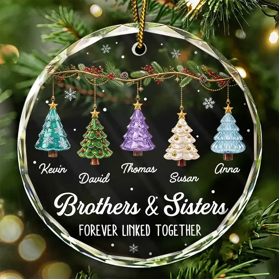 Personalized Christmas Ornament, Colorful Hanging Trees, Unique Sibling Gift for Brothers & Sisters