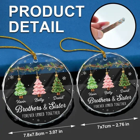 Personalized Christmas Ornament, Colorful Hanging Trees, Unique Sibling Gift for Brothers & Sisters