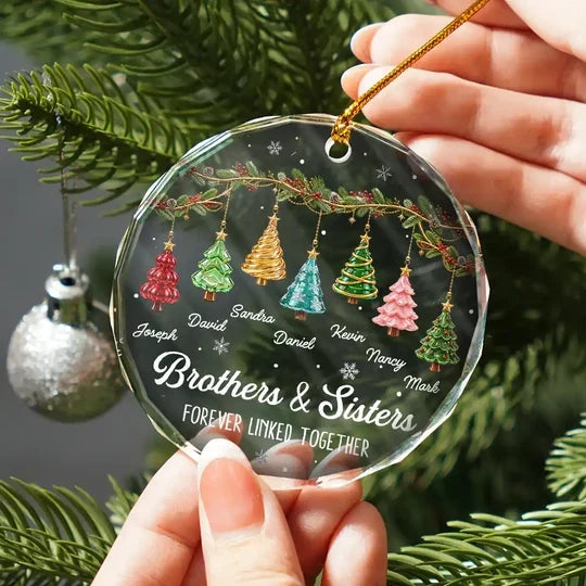 Personalized Christmas Ornament, Colorful Hanging Trees, Unique Sibling Gift for Brothers & Sisters