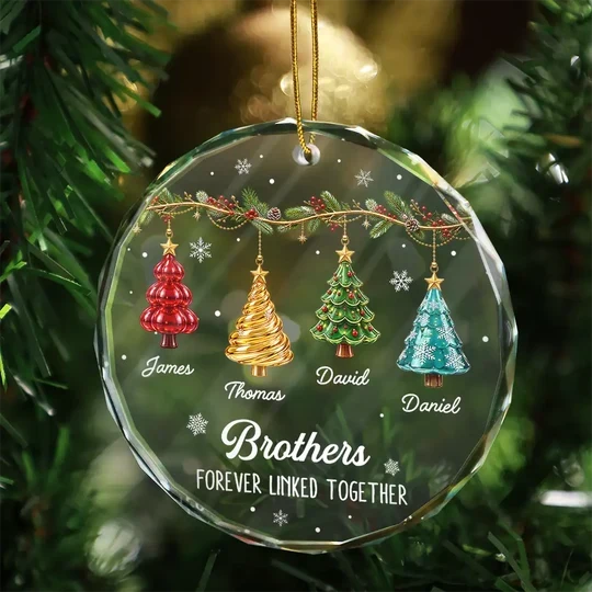 Personalized Christmas Ornament, Colorful Hanging Trees, Unique Sibling Gift for Brothers & Sisters