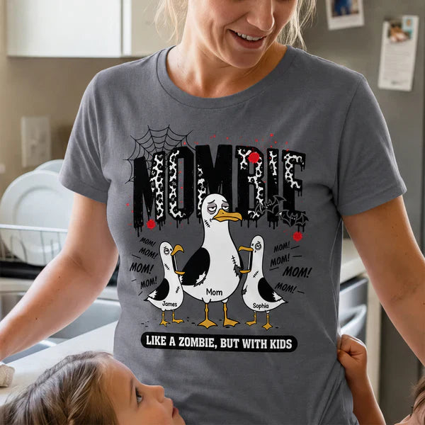 Personalized Classic Tee with Mombie Goose Art, Spiderweb Halloween Style, Unique Gift for Mom