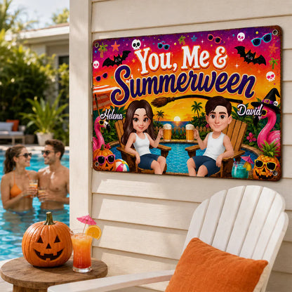 Personalized Rectangular Iron Sign, You, Me & Summerween Poolside Couple, Unique Gift for Couples