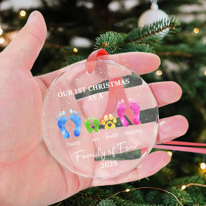 Crystal Ornament with Family Footprints & Paw Print Design, Warm Holiday Keepsake, Perfect Gift for Loved Ones