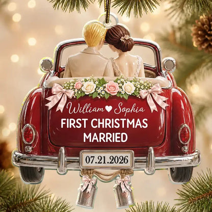 Personalized Acrylic Ornament, Newlywed Couple in Wedding Car, First Christmas As Mr & Mrs, Unique Couple Gift