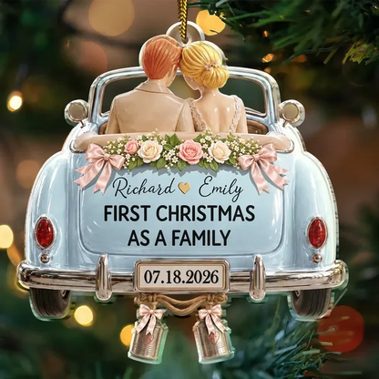 Personalized Acrylic Ornament, Newlywed Couple in Wedding Car, First Christmas As Mr & Mrs, Unique Couple Gift