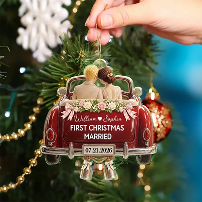 Personalized Acrylic Ornament, Newlywed Couple in Wedding Car, First Christmas As Mr & Mrs, Unique Couple Gift
