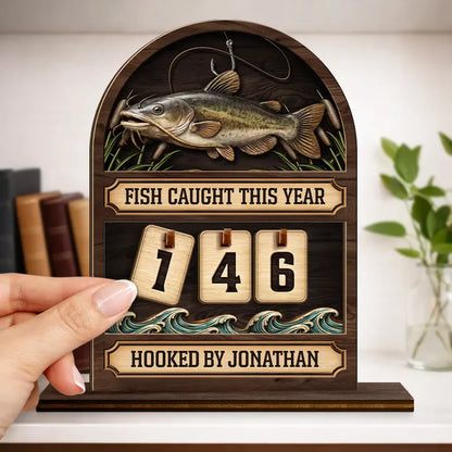 Personalized 2-Layer Wooden Tracker Sign Fishing Catch Counter for Man Cave Decor - Unique Gift for Anglers
