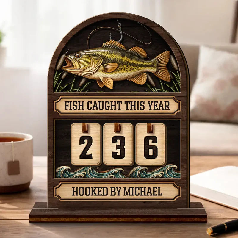 Personalized 2-Layer Wooden Tracker Sign Fishing Catch Counter for Man Cave Decor - Unique Gift for Anglers