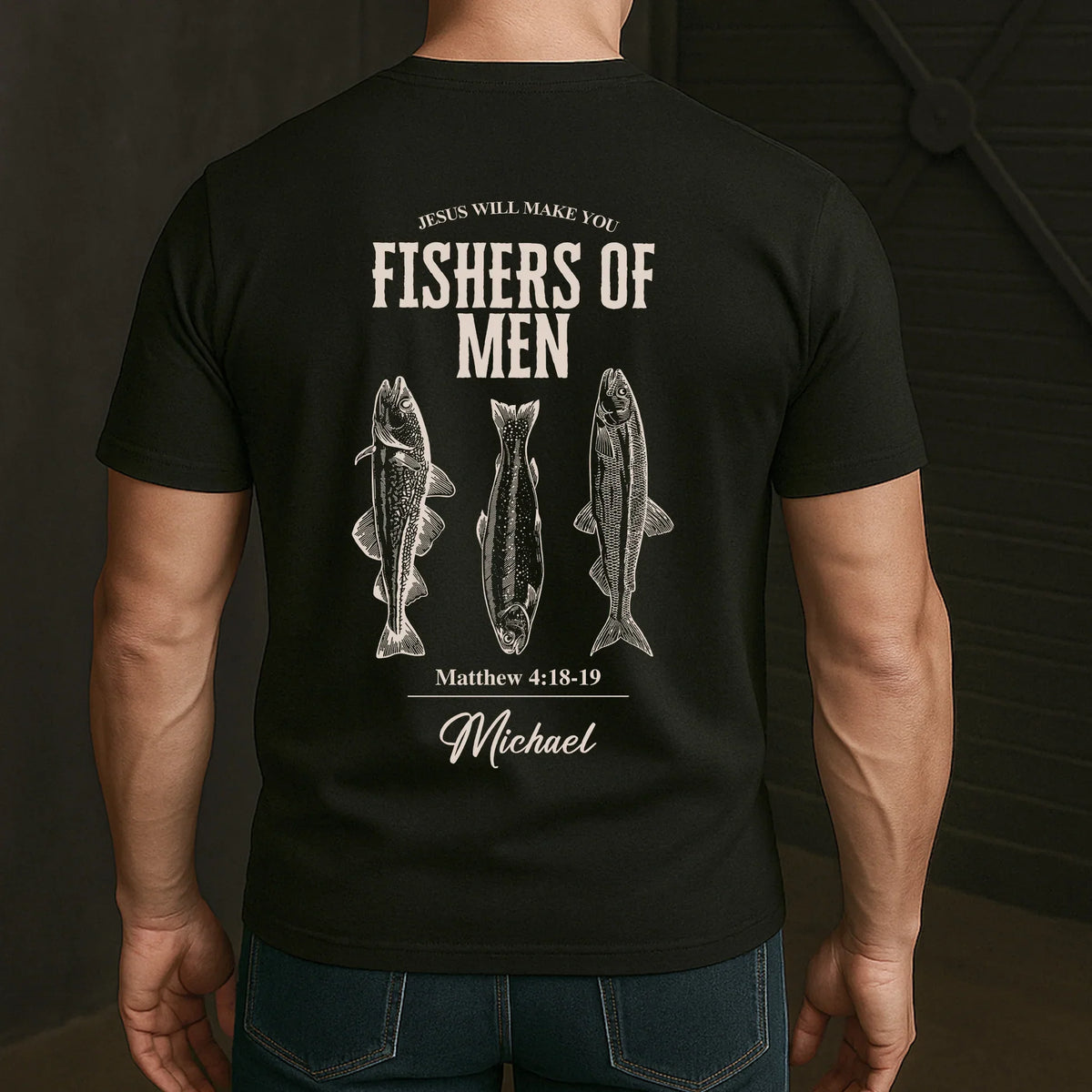 Personalized Classic Tee, Fishers Of Men Bible Verse Shirt With Fish Illustration, Unique Gift For Fishermen