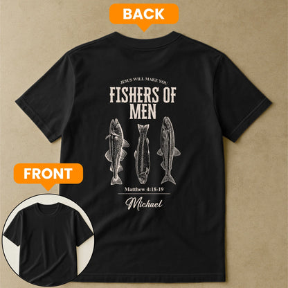 Personalized Classic Tee, Fishers Of Men Bible Verse Shirt With Fish Illustration, Unique Gift For Fishermen