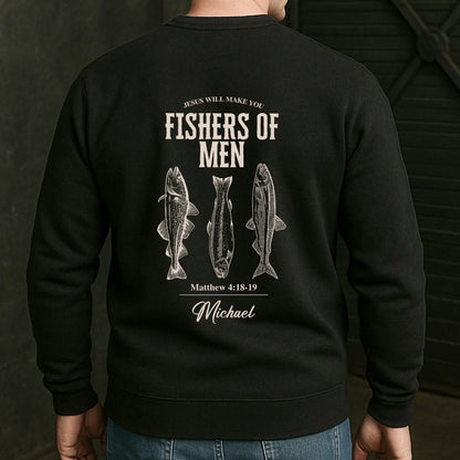 Personalized Classic Tee, Fishers Of Men Bible Verse Shirt With Fish Illustration, Unique Gift For Fishermen
