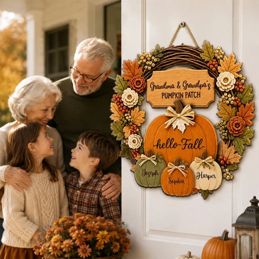 Personalized Wooden Sign, Grandma & Grandpa's Pumpkin Patch Fall Door Decor, Unique Gift for Grandparents