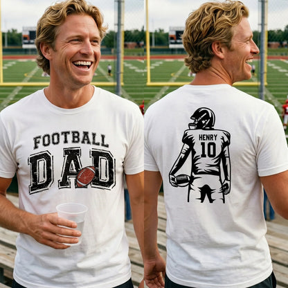 Football Dad Dual Print Classic Tee, Personalized Game Day Shirt with Custom Players on Back, Heartwarming Gift for Dad