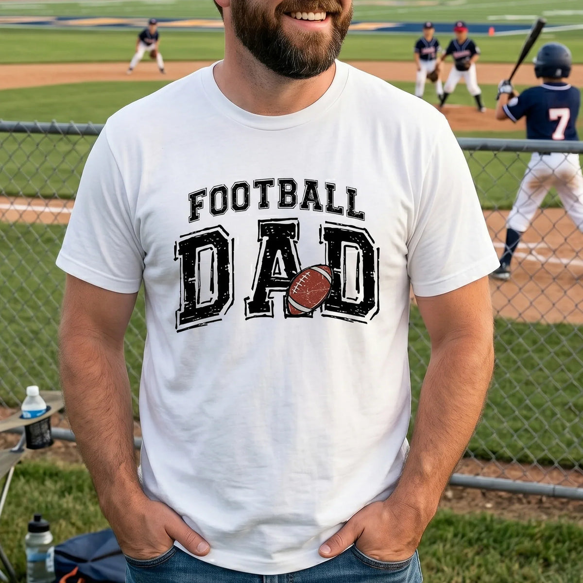 Football Dad Dual Print Classic Tee, Personalized Game Day Shirt with Custom Players on Back, Heartwarming Gift for Dad