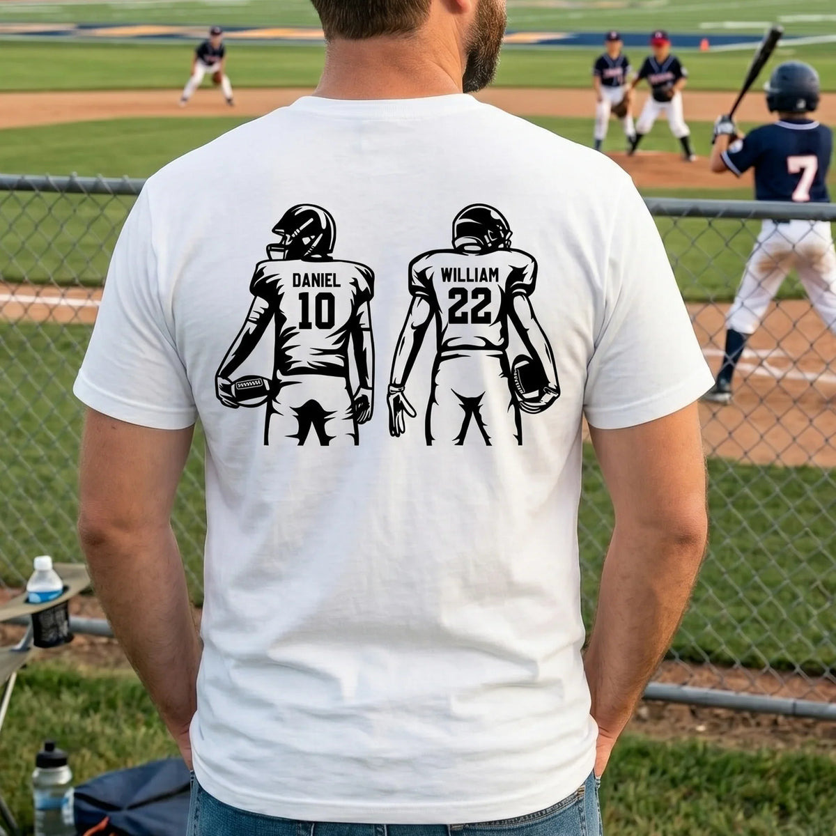 Football Dad Dual Print Classic Tee, Personalized Game Day Shirt with Custom Players on Back, Heartwarming Gift for Dad