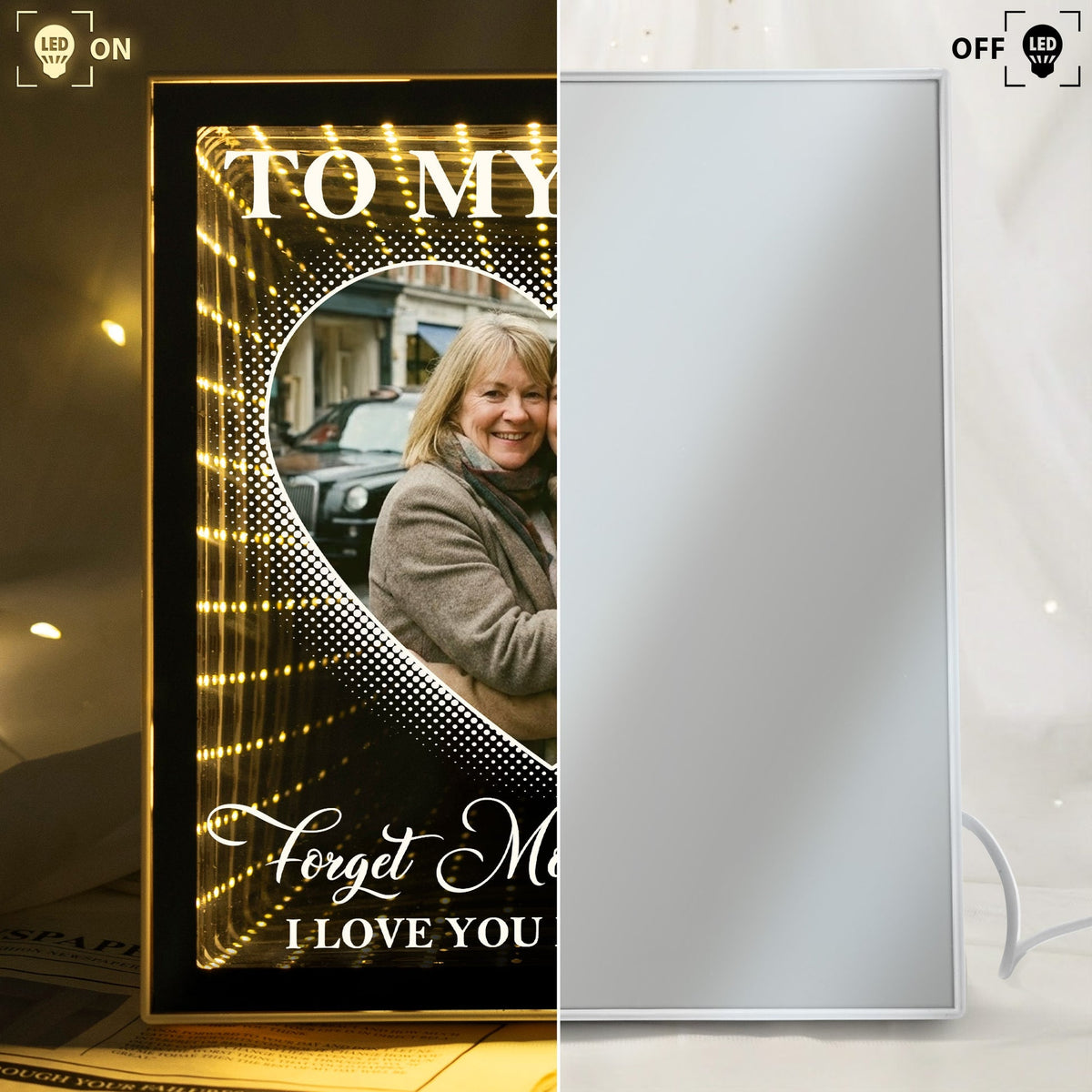 Infinity Mirror Light Box for Mom - Heart Photo Tunnel Glow, Warm Golden Lights, Unique Mother's Day Gift