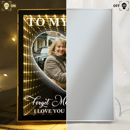 Infinity Mirror Light Box for Mom - Heart Photo Tunnel Glow, Warm Golden Lights, Unique Mother's Day Gift