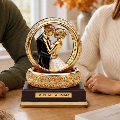 Personalized 2-Layer Wooden Plaque With Golden Embracing Couple, Unique Anniversary Gift For Couples