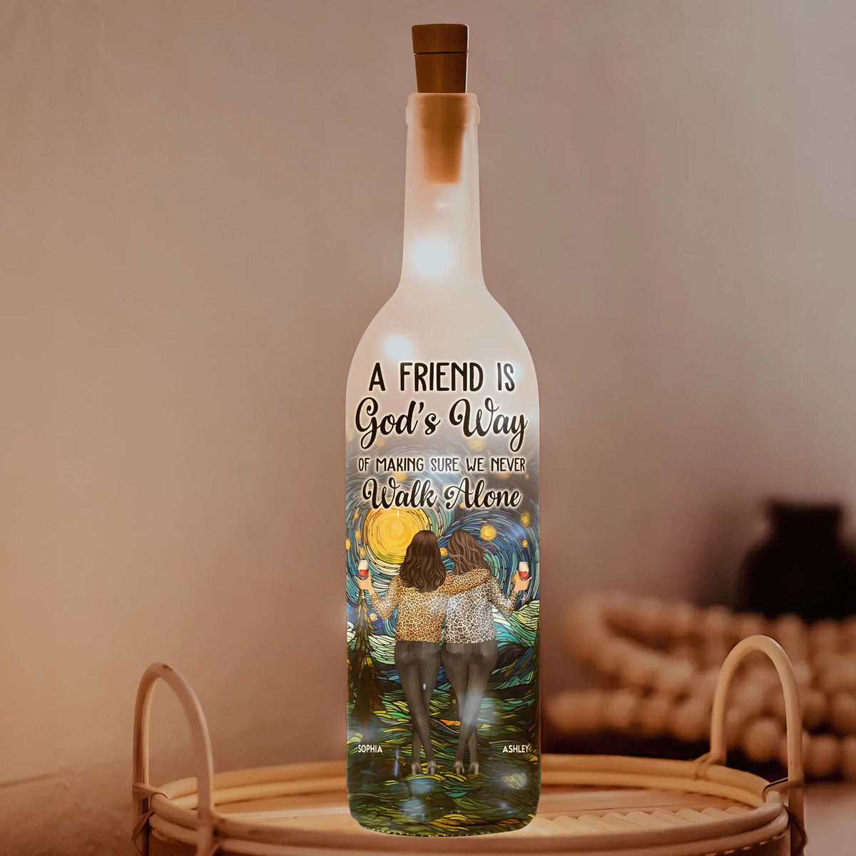 Bottle Lamp with Friendship Theme, Clear Smooth Finish, Sentimental and Surprise Gift for Best Friend