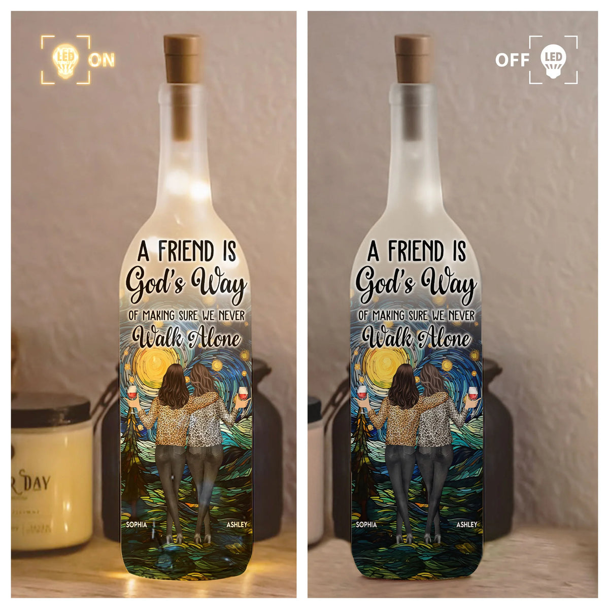 Bottle Lamp with Friendship Theme, Clear Smooth Finish, Sentimental and Surprise Gift for Best Friend