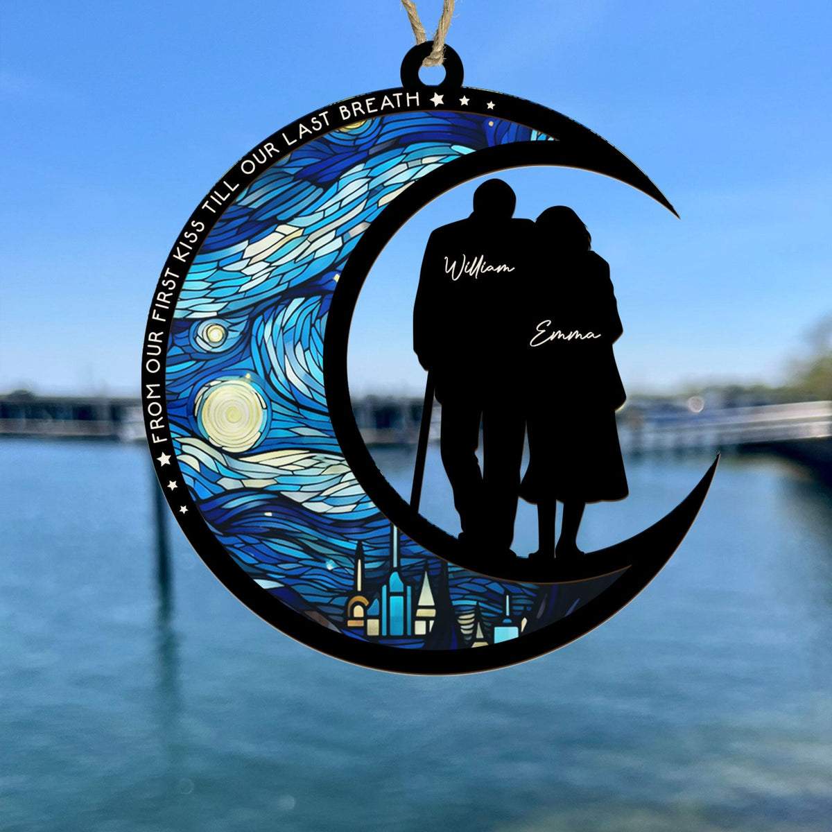 From Our First Kiss Till Our Last Breath – Personalized Wood and Acrylic Layered Ornament for Couples