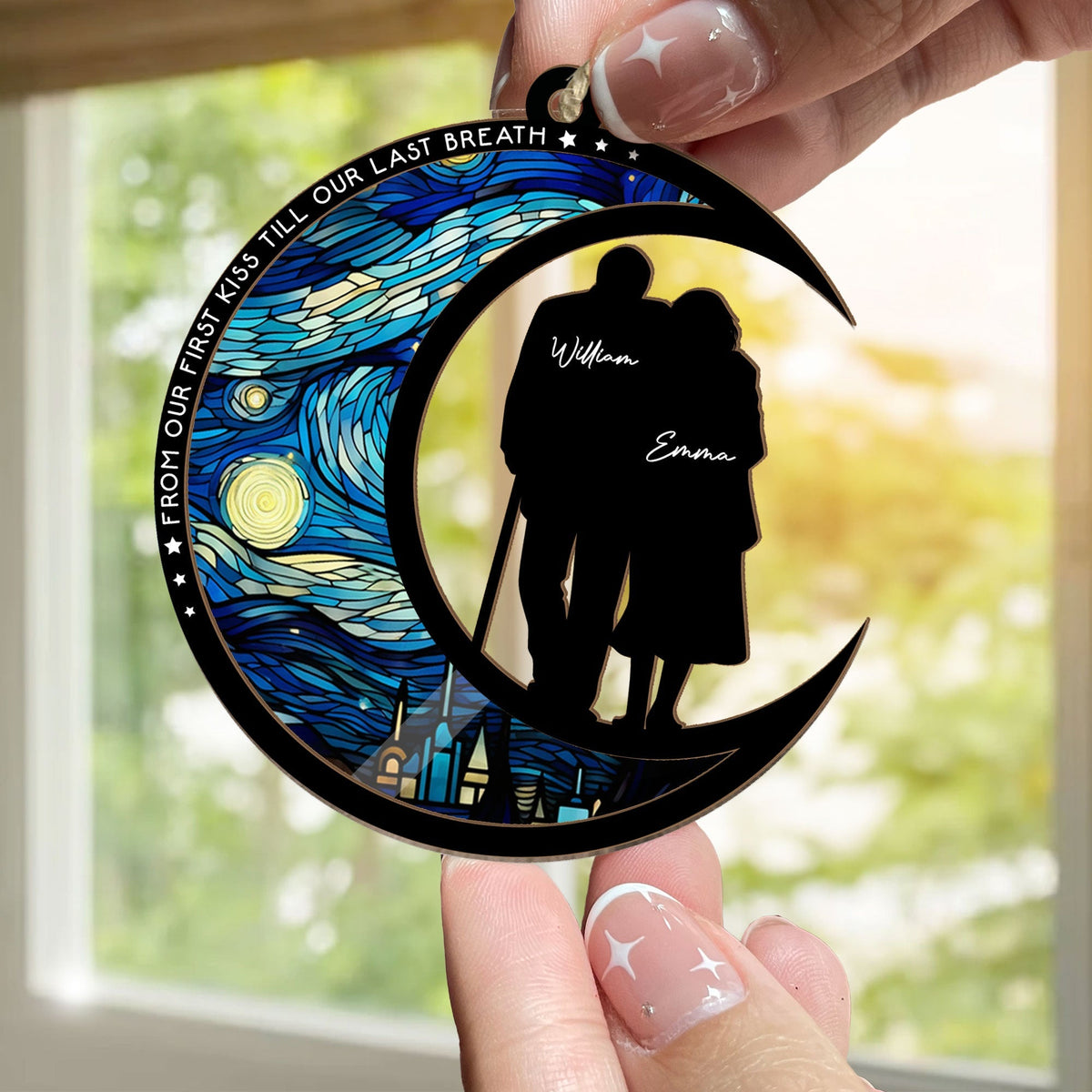 From Our First Kiss Till Our Last Breath – Personalized Wood and Acrylic Layered Ornament for Couples