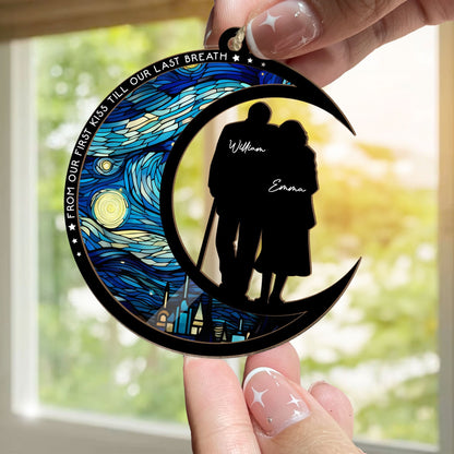 From Our First Kiss Till Our Last Breath – Personalized Wood and Acrylic Layered Ornament for Couples