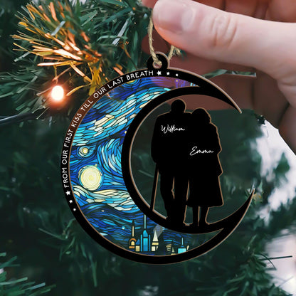 From Our First Kiss Till Our Last Breath – Personalized Wood and Acrylic Layered Ornament for Couples