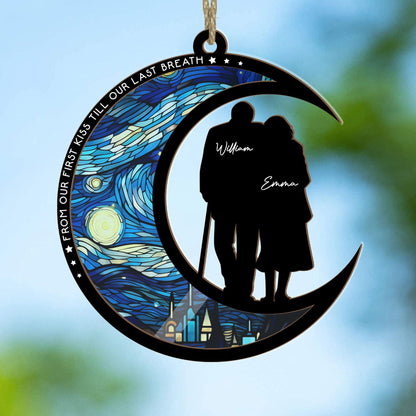 From Our First Kiss Till Our Last Breath – Personalized Wood and Acrylic Layered Ornament for Couples