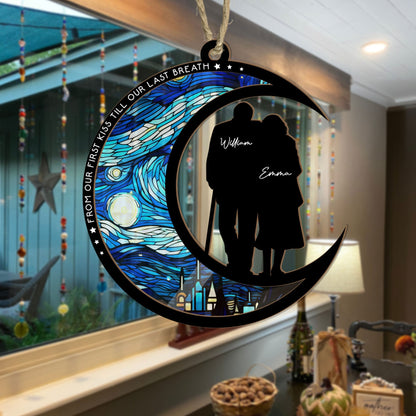 From Our First Kiss Till Our Last Breath – Personalized Wood and Acrylic Layered Ornament for Couples